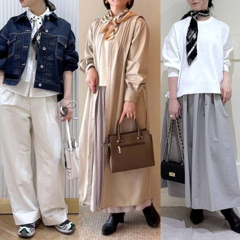 「首元の老け見え」をカバー！マフラーから“スカーフ”へ替えて春コーデ