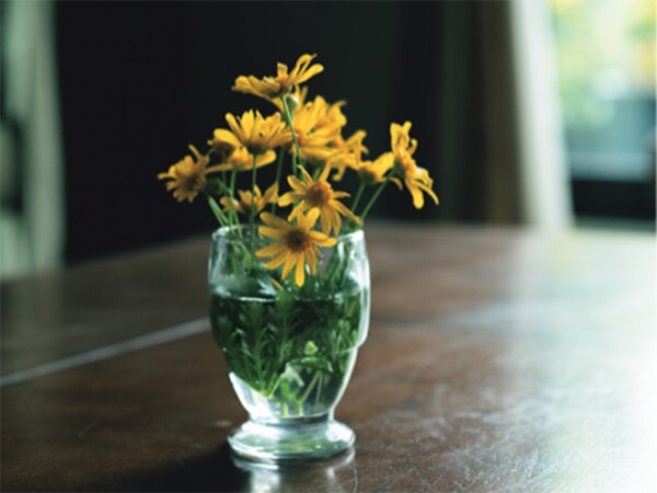 いつも部屋のどこかに花を飾る