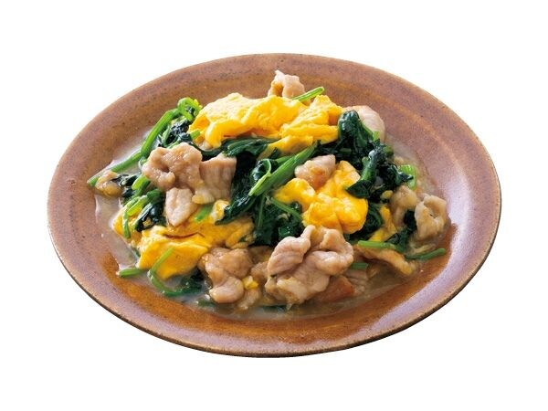 レシピ9:豚肉と卵のダブルたんぱく「豚とホウレンソウの卵炒め」