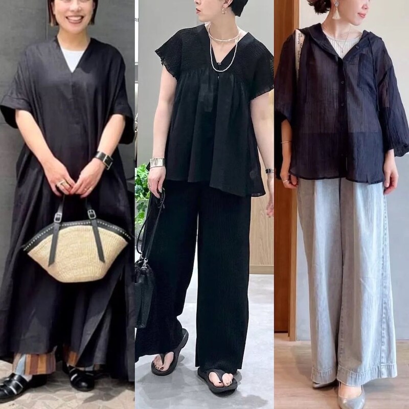 50代、夏の「黒」は重たすぎ?リネンやシアー素材なら軽やかでおしゃれ!