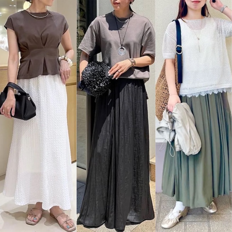 暑い夏でも蒸れにくく涼しい!大人のおしゃれな「ロングスカート」コーデ