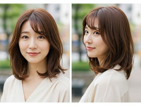 【面長ミディアム2】内巻きレイヤーロングボブ