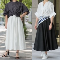 【GU】同じトップスでも印象が変わる！白＆黒フレアスカートの着比べコーデ6選！
