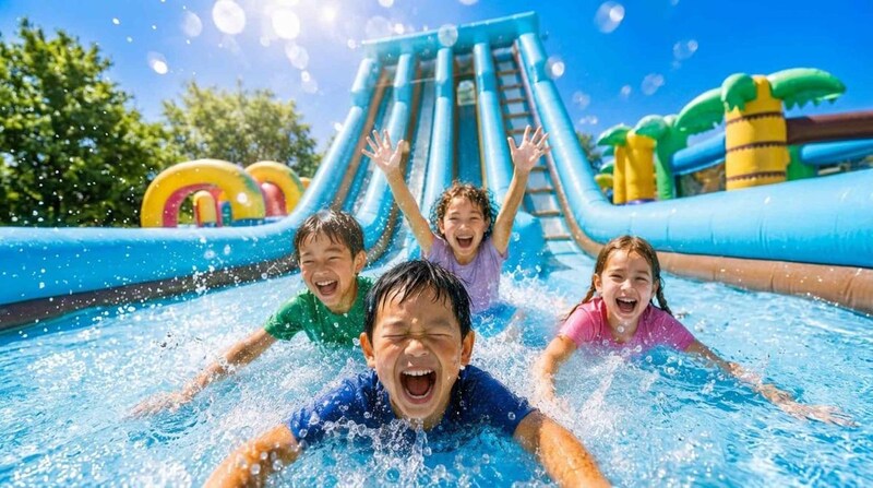 【大阪】水遊びシーズン開幕！「WHATAWON」の巨大エア遊具がウォータースライダーに♡