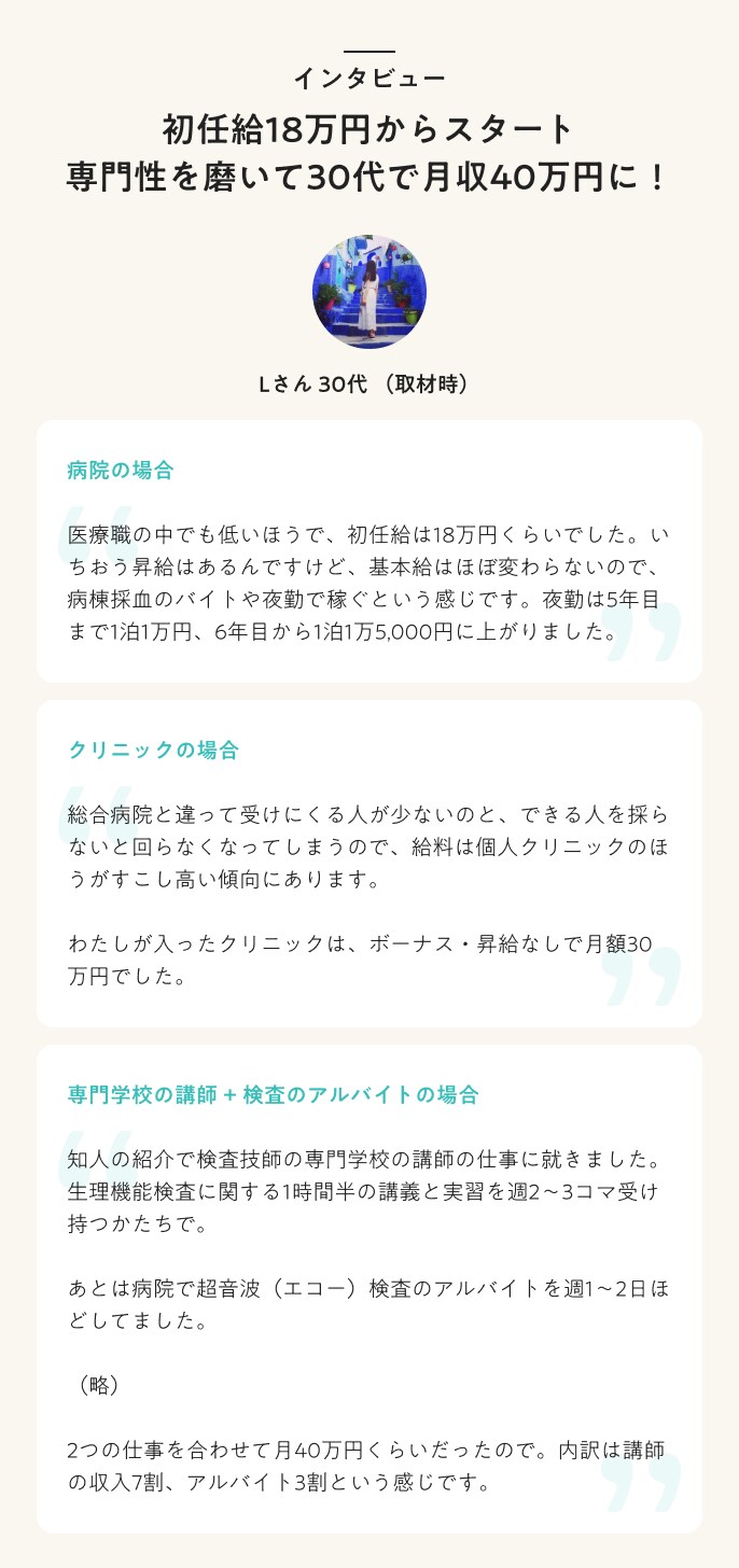 臨床検査技師インタビュー 初任給18万円からスタート 専門性を磨いて30代で月収40万円に!
