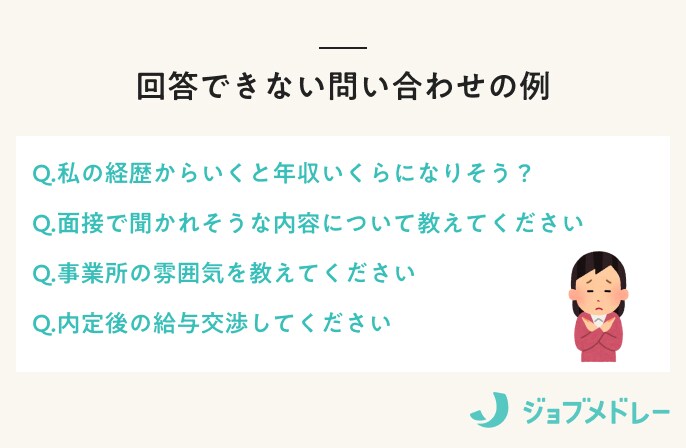 回答できない問い合わせの例