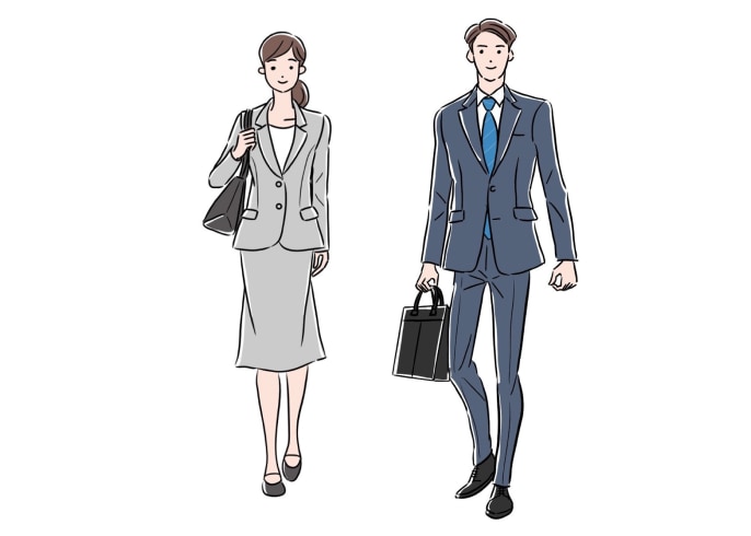 面接時の女性・男性の服装(イラスト:太中トシヤ)