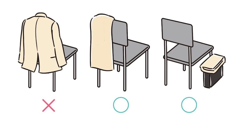 面接時のコートの置き方(イラスト:太中トシヤ)