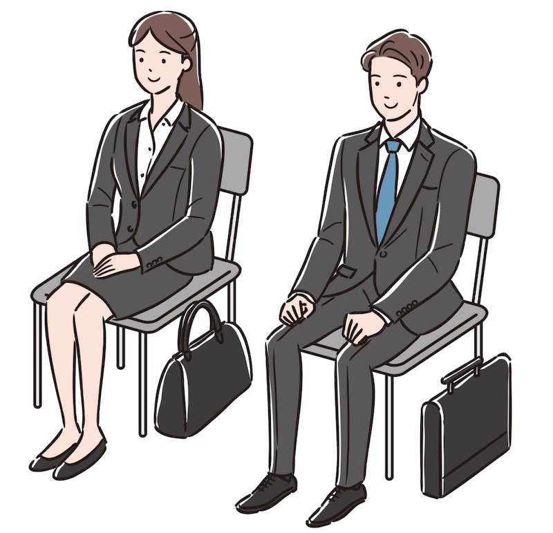 面接時の座り方（イラスト：太中トシヤ）