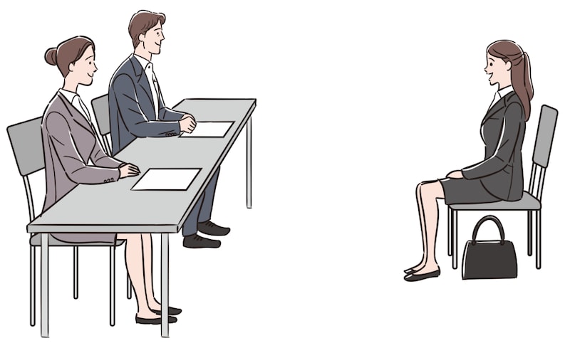面接中は面接官のほうを向いて話す（イラスト：太中トシヤ）