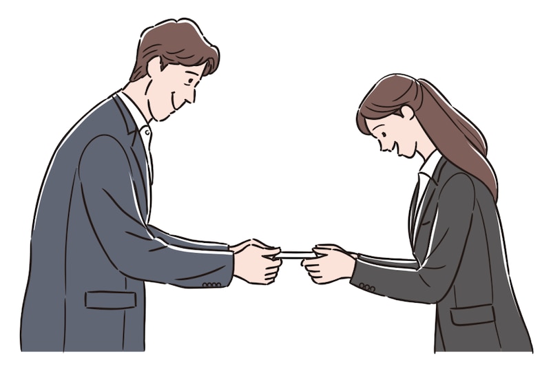面接官から名刺を渡されたら？（イラスト：太中トシヤ）