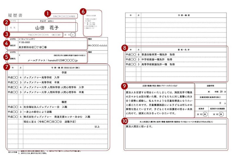 児童指導員の履歴書の書き方見本