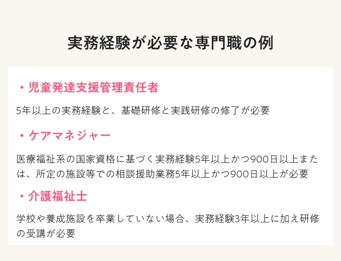 実務経験が必要な専門職の例