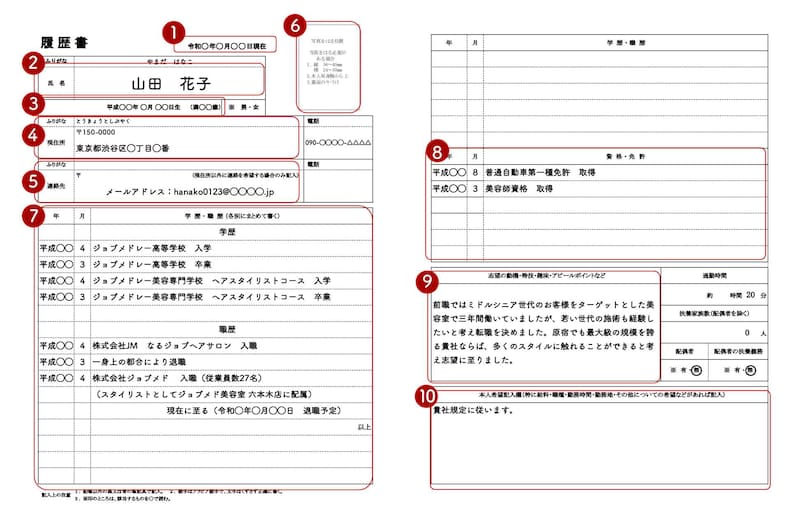 美容師の履歴書の書き方見本