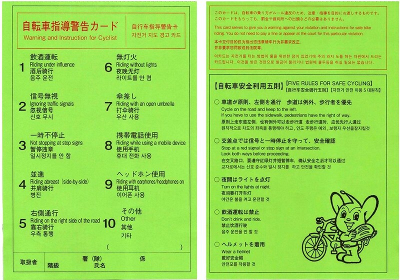 指導警告票（警視庁の例）