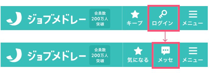 ジョブメドレーログイン後の変化