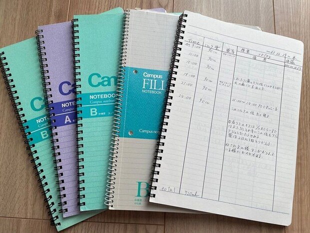 出産後、藤原さんがミルクや食事の様子を記載していたノート