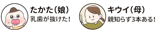 抜けた歯に気をつかう親、娘はうどんで大はしゃぎ／たきもとキウイの あ！いい天気～！