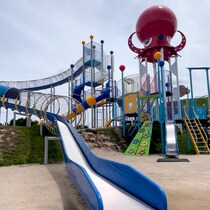 【ポート赤碕ふれあい広場】巨大タコが目印！大型スライダーが楽しい公園｜琴浦町