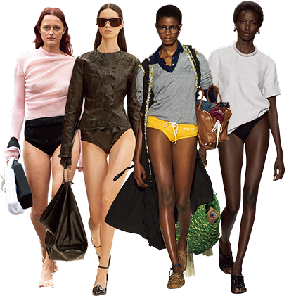 まだまだ続くノーボトムルック人気。ランウェイから2024年春夏のホットワードをピックアップ