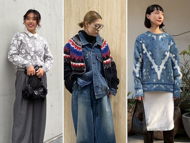 【40代スナップ7選】花柄にノルディック柄…今、おしゃれな人は「大人の柄ニット」を着てます♡