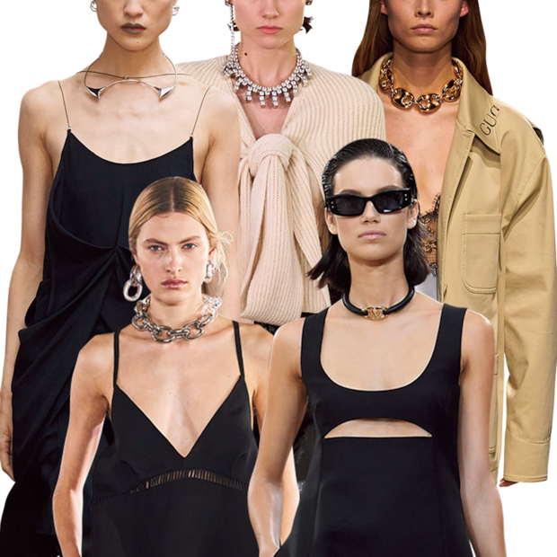 ボリュームネックレスに視線集中。ランウェイでも街でも、遠目でも分かるネックレスがトレンドです