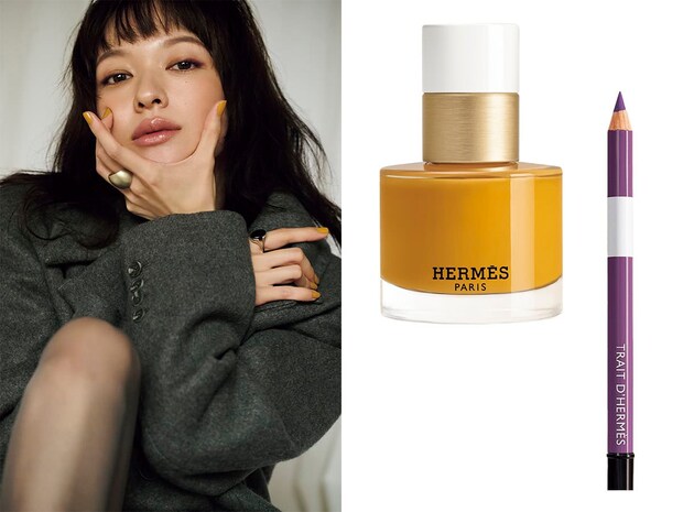 洒落感が加速する洗練カラー【エルメス】ライラックの目元にイエローの手元で冬コーデ華やぐ♡