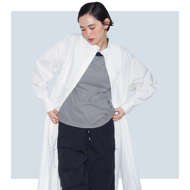 ロングシャツを春コート気分で。マニッシュなモノトーンコーデも叶う着まわしアイデア4選