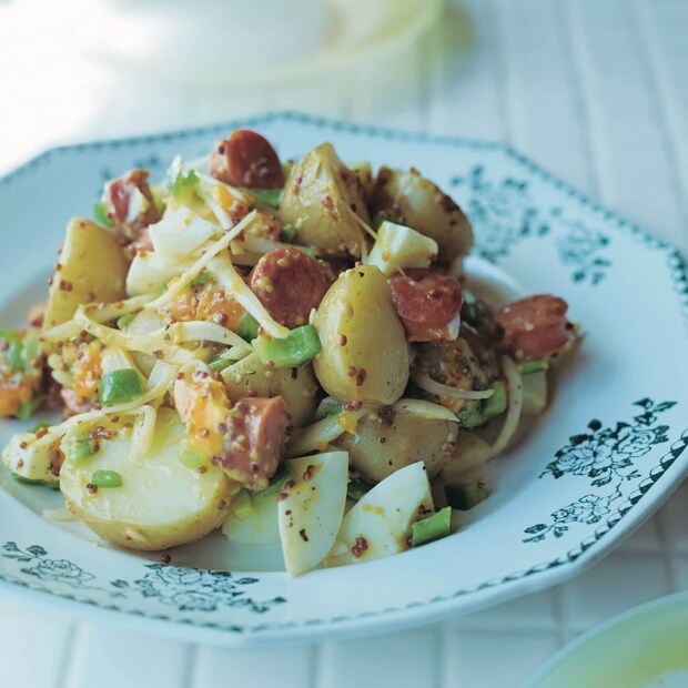 粒マスタード＆ピーマンで大人の味！『新玉ねぎとチョリソーの粒マスタードポテトサラダ』が美味