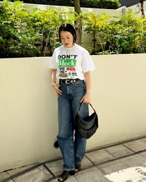 プリントTをサラッと着るならブラックのベルトやバッグが効果的【365日スナップ】吉田祐子さん