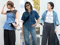 【40代スナップ7選】シャツにビスチェ、ブラウス…！ 今季「デニム」はトップスも旬です♡