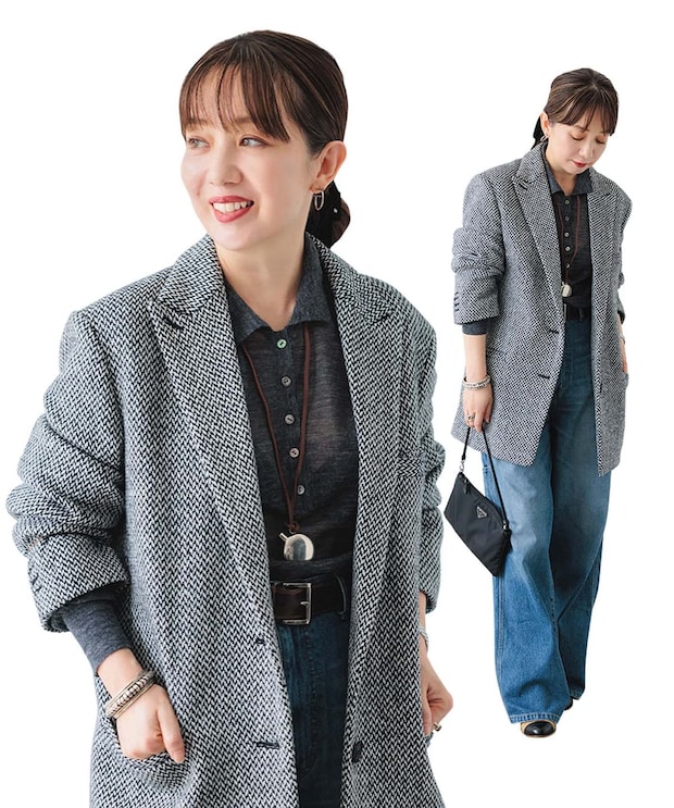 おしゃれな大人の「おじさんっぽく見えない」ツイードジャケットコーデ【泉 亜希子さんの私服スナップ】