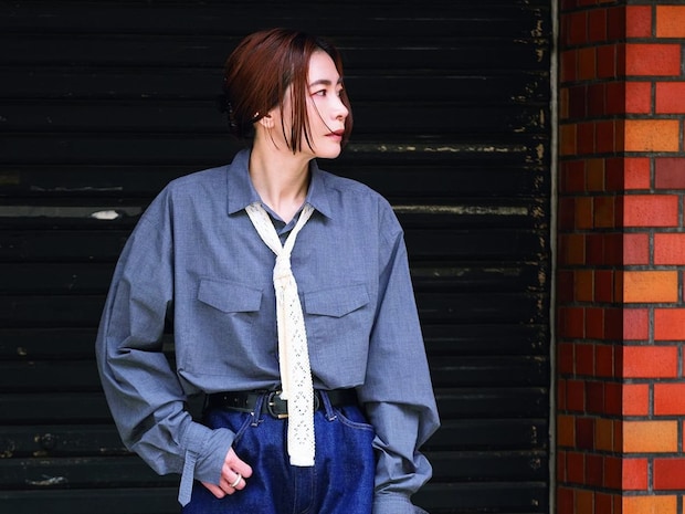 40代の【ハンサムミックス】大きめサイズを選んだらベルトできゅっと「シルエット」を女っぽく！