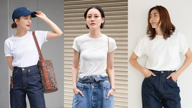 「今季はコンパクトサイズが気になります」おしゃれな40代の【白T&デニム】スナップ3選