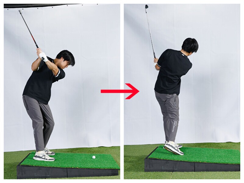 難しいツマ先下がりのライは「前傾角度のキープ」で攻略しよう!