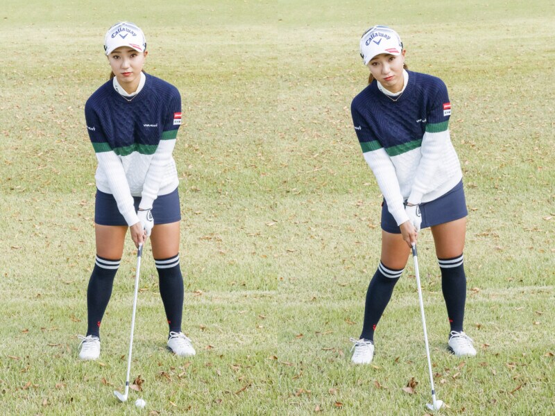 ツマ先上がりのライでは「ボールに近づいてカカト体重」が正解！