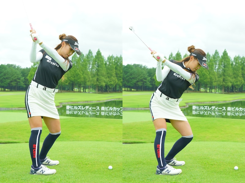 切り返しで「お尻を思いっきり沈める」と手打ちのカット軌道が直る!