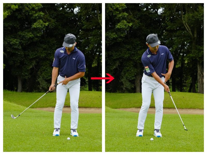 「グリップエンド」をへそにつけて振るだけでアプローチが上達する！