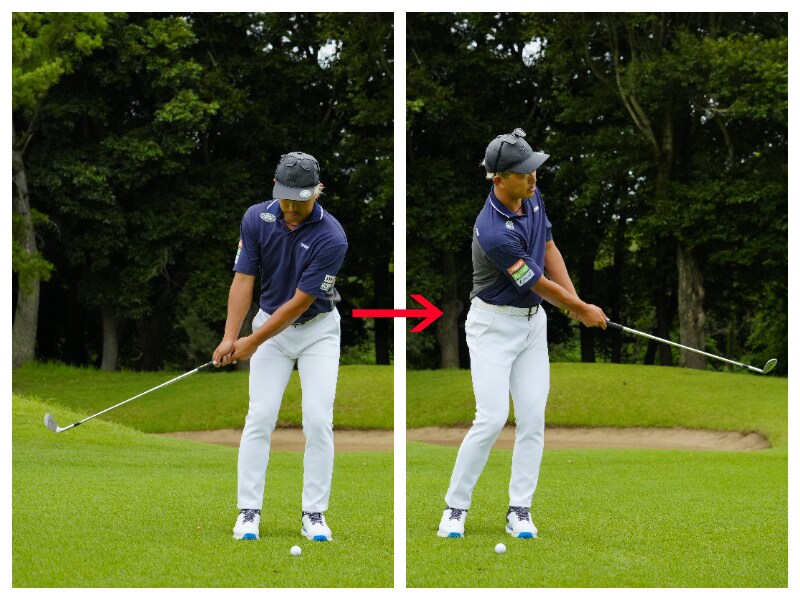 「グリップエンド」をへそにつけて振るだけでアプローチが上達する！