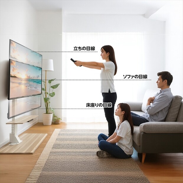 最大48cmの昇降幅で目線の高さに合わせて視聴