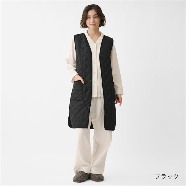 ケユカリラックスウェア 撥水中綿あたたかキルトロングベスト