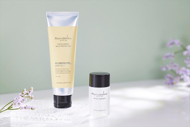 『ナノアミノ UVミルクプロテクター セラム フローラルデュー 70g』『ナノアミノ リニューエッセンス 30ml』２