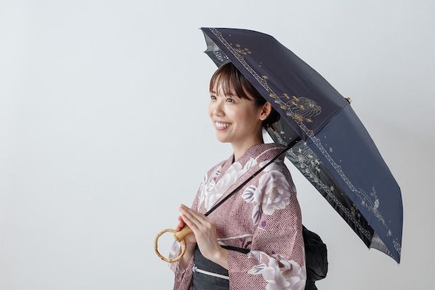 大花火の夜のまち|晴雨兼用日傘 ネイビー