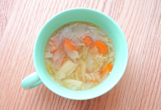 電解水素水で作った野菜スープ