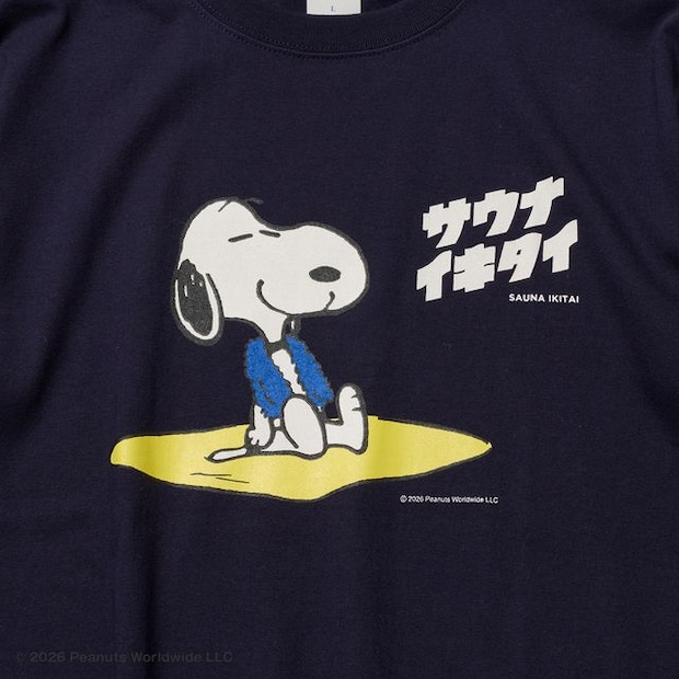 PWANUTS×サウナイキタイ　Tシャツ　ネイビー　柄アップ