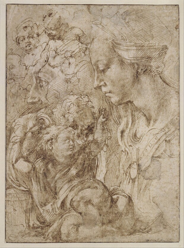 Michelangelo Buonarroti - Studies for a Holy Family - Google Art Project