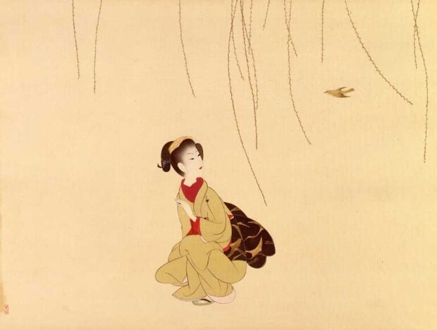 《春告鳥》昭和7（1932）年 絹本着色 個人蔵