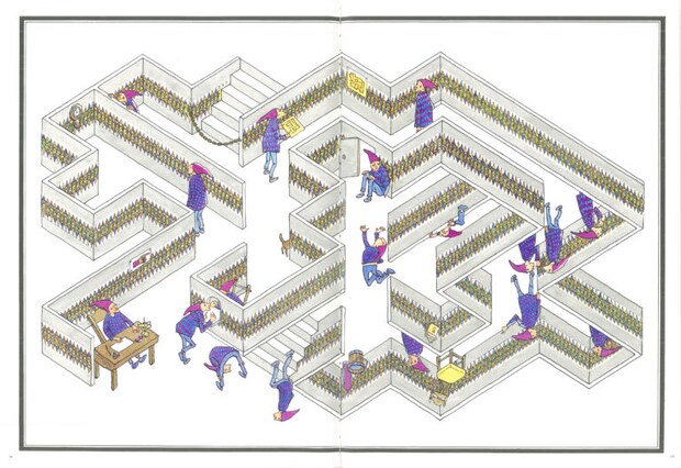 安野光雅 絵『ふしぎなえ』福音館書店（1971年）p.14, 15