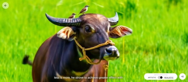 「Moving Paintings」REALISTICモードの竹内栖鳳《春郊放牛図》（右隻）©︎Google Arts & Culture