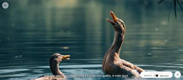 「Moving Paintings」REALISTICモードの葛飾北斎《水中双鴨図》©︎Google Arts & Culture